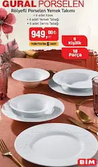 GÜRAL PORSELEN RÖLYEFLİ PORSELEN YEMEK TAKIMI 6 KİŞİLİK 18 PARÇA